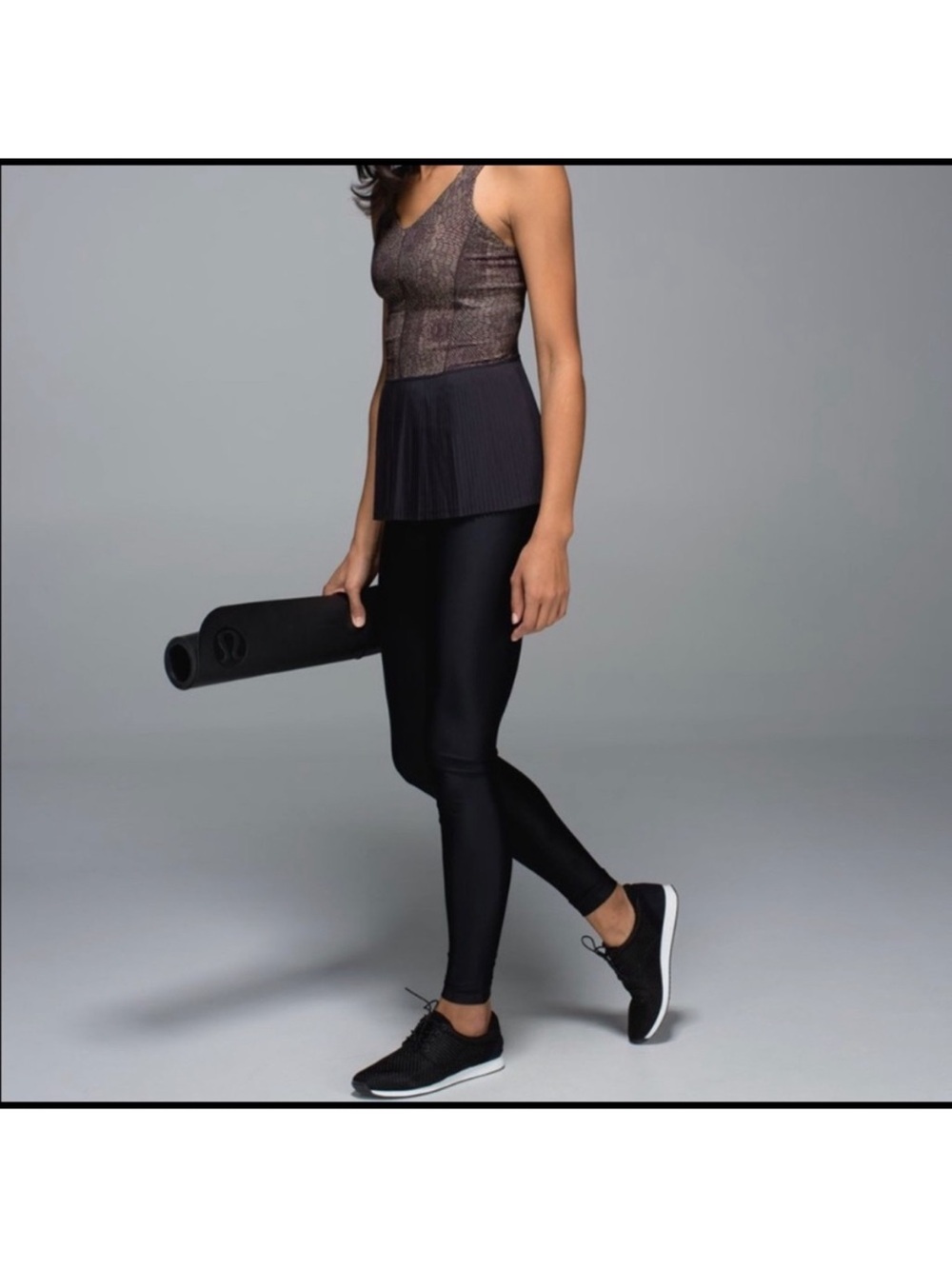 NEW Lululemon City Tank Pleated Peplum Golden Godess Cashew Multi Brown/Black
